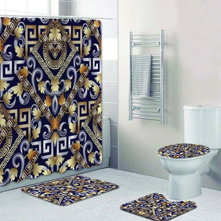 Buy 4pcs-set1 3D Luxury Black Gold Greek Key Meander Baroque Bathroom Curtains Shower Curtain Set for Bathroom Modern Geometric Bath Rug Decor