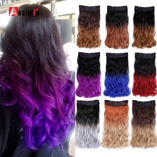 AOSIWIG 24inch 5 Clipsins Straight Hair Extentions Clip in on Hair Extension Black to Red Ombre Hairpiece Synthetic