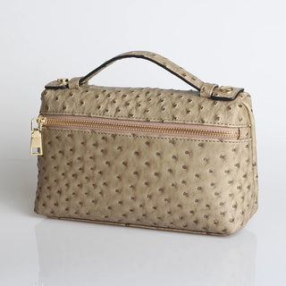 Buy ostrich-khaki-l Snake Pattern Clutch Make Up Bags