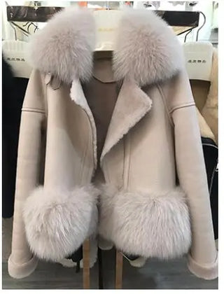 Buy as-photo8 2019 Luxury Women&#39;s Real Fur Coat Thick Lamb Wool Fur Jacket Long Sheep Shearling Female Jackets Winter With Fox Coats