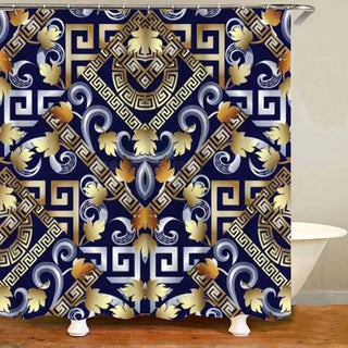 Buy only-shower-curtain10 3D Luxury Black Gold Greek Key Meander Baroque Bathroom Curtains Shower Curtain Set for Bathroom Modern Geometric Bath Rug Decor