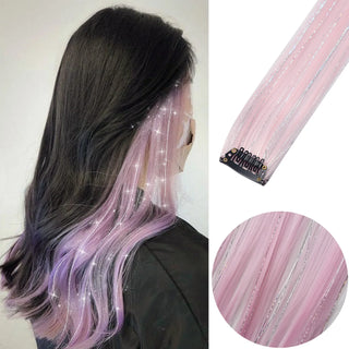 Buy jfp-t-a1-6pcs Clip in Hair Extensions 6pcs/Pack Colored Party Highlights 22 Inches Multi-Colors Straight Hair Synthetic Hairpieces Purple Pink