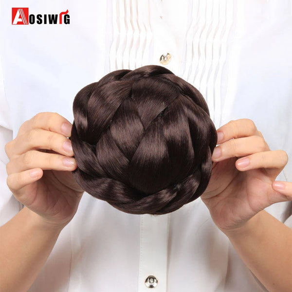 AOSI Hair Braided Clip in Hair Bun Chignon Hairpiece Donut Roller Bun Hairpiece Hand Knitting Braid Synthetic Chignon