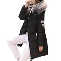 2024 New Winter Coat Women's Jacket Fur Neckline Long Basic Coats Thick Jackets Cotton Padded Outerwear Parkas Female Clothes