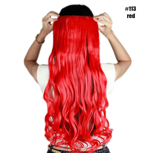 BENEHAIR Synthetic Hairpieces 24" 5 Clips in Hair Extension One Piece Long Curly Hair Extension for Women Pink Red Purple Hair