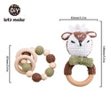 Let's Make Baby Rattles Set Crochet Animal Elk Amigurumi Elephant Baby Teether Wooden Pacifier ChainBPA Free Nursing Rattle Toys