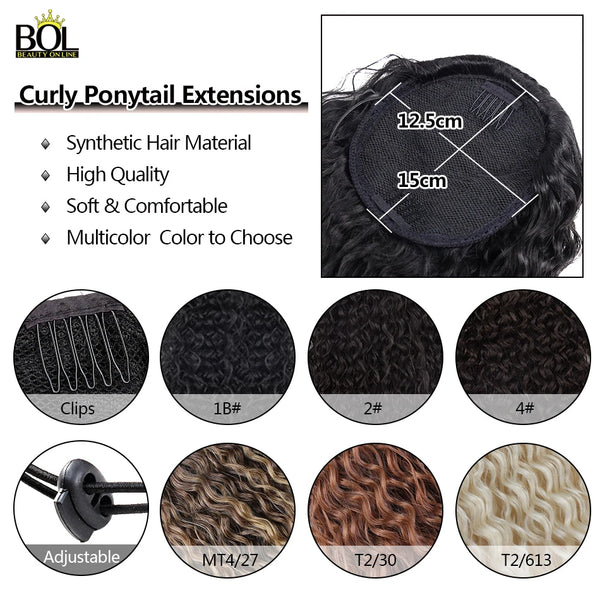 BOL Synthetic Kinky Curly Ponytail Drawstring Ponytail 24/30/32 Inch Hair Extension Chip-In Organic Clip Wrap Ponytail Fake Hair