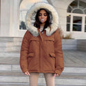 2021 Wholesale Ladies Down Coat Short Fur Collar Hood Women Winter Reversible Coats Parka Woman Coat Puffer Jacket