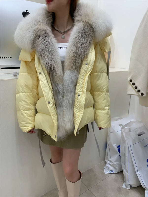 2023 Women Winter  Coat Real Big Fox Fur Collar With Goose Down Jacket Trim Light Autumn Outwear High Quality Lady Coats