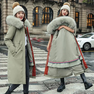 Buy bean-green 2022 New Women Winter Jacket Long Coat Casual Parkas Removable Fur Lining Hooded Parka Cotton Thicken Warm Jacket Mujer Coats