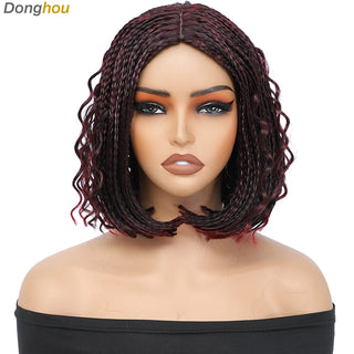 Buy 1b-burgundy-color 12 Inch Box Braided Wigs Perruque Tresse Africaine Cheap Wigs on Sale Clearance Short Bob Braids Wig With Boho Curly for Women