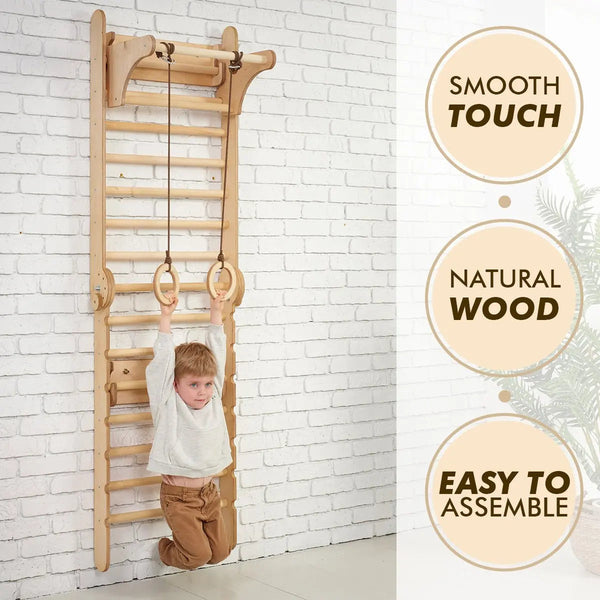 3in1 Wooden Swedish Wall / Climbing Ladder for Children + Swing Set + Slide Board