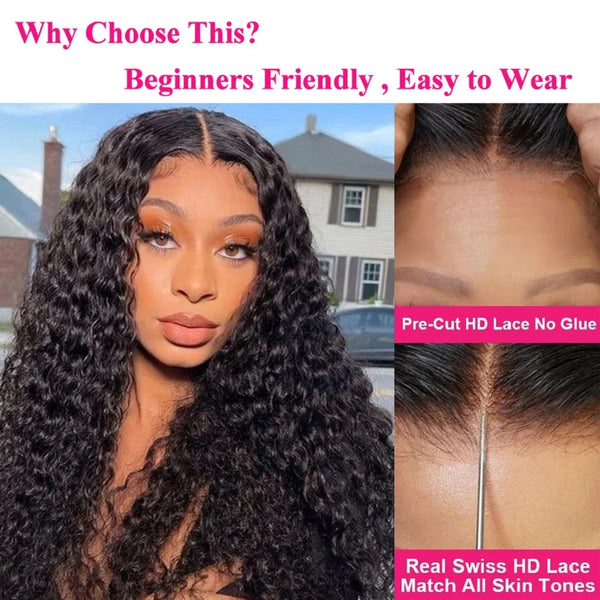 13x4 Lace Front Wig Water Wave Lace Closure Wig Wear and Go Glueless Wig Human Hair Ready to Wear Curly HumanHair Wigs for Women