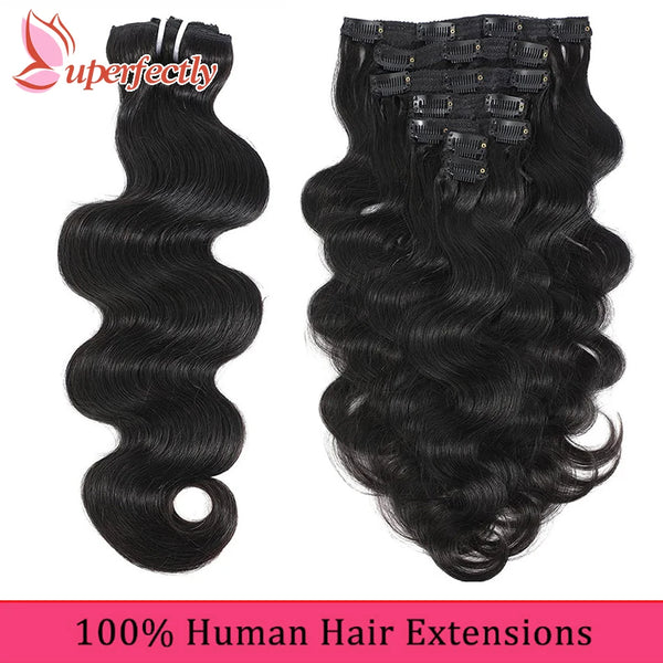 Body Wave Clip in Hair Extensions 100% Human Hair 7 Pieces Bone Straight Clip Ins Hair Extension Real Natural European Hair