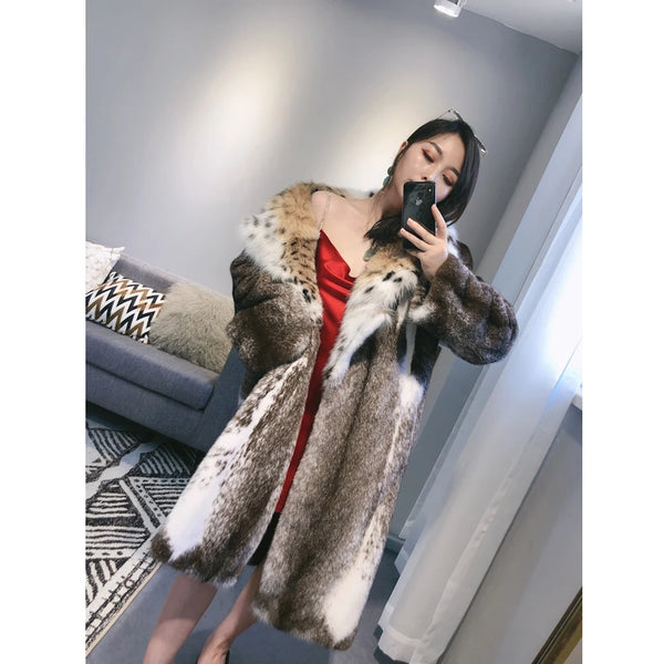 2019 New Imported Womens Mink Fur Coat Bobcat Fur Collar Fur Coat Fashion Long Womens Winter Coats Oversize Parkas