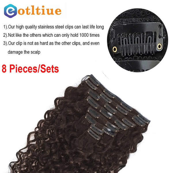 Dark Brown Water Wave Human Hair Clip in Extentions