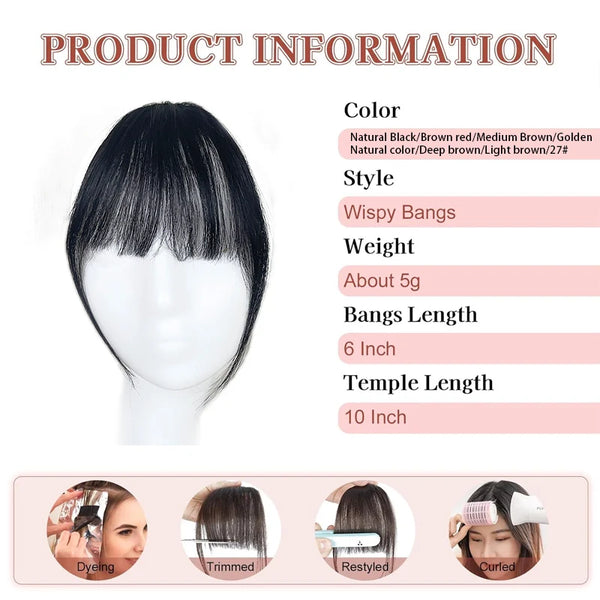 100% Human Hair Invisible Air Bangs Hair Clip-In Extension