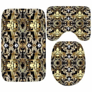 Buy only-3pcs-set7 3D Luxury Black Gold Greek Key Meander Baroque Bathroom Curtains Shower Curtain Set for Bathroom Modern Geometric Bath Rug Decor