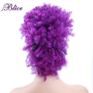 Buy t1b-purple Blice Short Kinky Curly Mohawk Hair Extensions Colorful Chignon Hair Pieces With Clips for African American Women