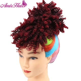 Buy kinky-bang-1bbug Amir Synthetic Hair Buns With Bangs Clip-In Chignons Heat Resistant Fiber Black Burgundy Colors Hair Piece Ponytail for Women