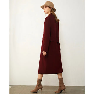 Buy red Amii Minimalism Winter 100%wool Women&#39;s Coat Temperament Lapel Knee-Length Double-Sided Woolen Coat Winter Coat Women 12030467