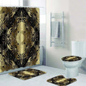 3D Luxury Black Gold Greek Key Meander Baroque Bathroom Curtains Shower Curtain Set for Bathroom Modern Geometric Bath Rug Decor