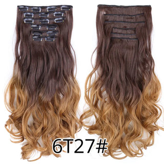 Buy 6t27 Alileader 22Inch Synthetic Long Curly 16Clips Clip in Hair Extensions Body Wave Hairpiece 6Pcs Resistant Fiber Ombre Blond Women