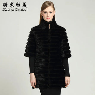 Black Real Mink Fur Coat With Zipper Natural Mink Coats for Women Genuine Mink Coat Russian Winter Warm Women's Fur Jackets