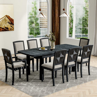 Rustic Extendable 84inch Dining Table Set With 24inch Removable Leaf , 6 Upholstered Armless Dining Chairs and 2 Padded