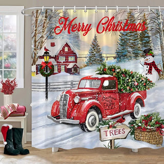 Buy 1618ah-curtain Christmas Bathroom Sets With Shower Curtain Rugs Red Truck Christmas Shower Curtains Xmas Bathroom Rugs Christmas Bathroom Deco