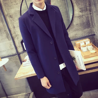 Buy navy-blue Single Breasted Lapel Wool Blend Coat