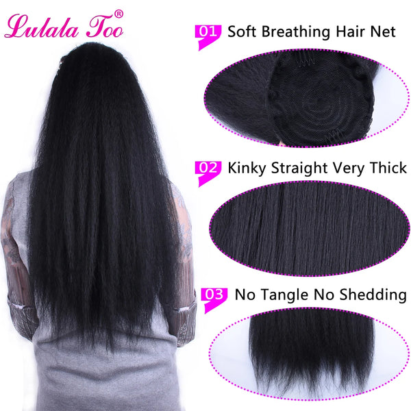 22inch Drawstring Ponytail Synthetic Long Afro Kinky Straight Fake Ponytail Wig Hairpiece for Women Clip in Hair Extension