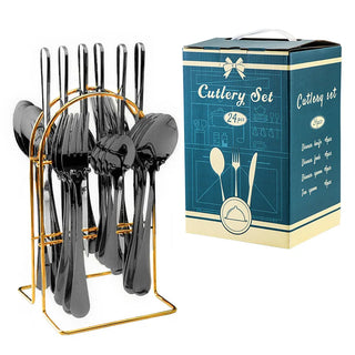 Buy as-the-picture21 24 Pcs Stainless Steel Cutlery Hammer Pattern Ceramic Handle Knife Fork Spoon Set Cutlery Set Travel Cutlery Set Flatware Set