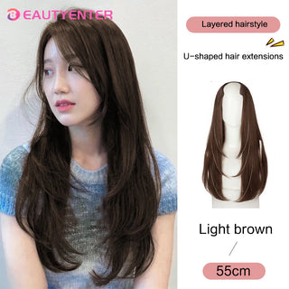 Buy natural-color BEAUTY U-Shaped Hair Extension Synthetic Hair Long Straight Clip in Hair Extensions False Hair Black Ren Hair Pieces for Women