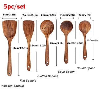 Buy a5pc 1-7pc Teak Natural Wood Tableware Spoon Spoon Turner Long Rice Colander Soup Skimmer Cooking Spoon Spoon Kitchen Tool Set