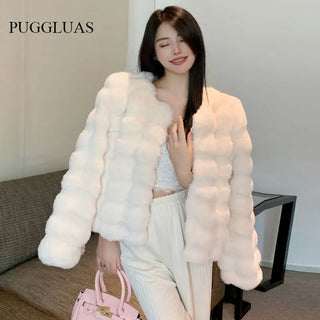 2023 Winter Fashion Faux Fur Coat Women Korea Fashion Warm Feather Coats Cardigan Short Outercoat Lady Party Elegant Outfits New