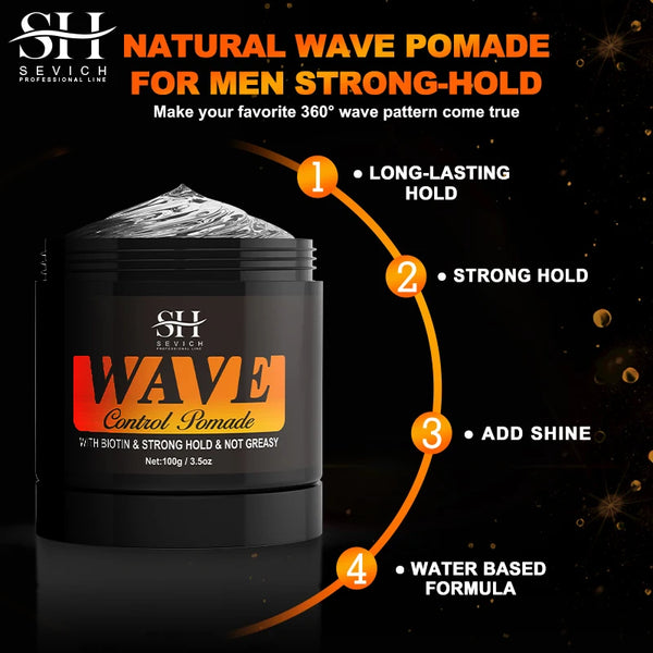 360 Wavy Frizz Control Gel Wave Control Pomade Hair Styling Wax Anti-Hair Loss Clay Hair Pomade   for African Black Men  Hair St