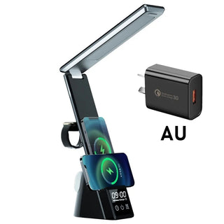 Buy black-with-au-plug 3 IN 1 Fast Wireless Charger Stand for IPhone 13 12 11 Pro Max Alarm Clock Table Lamp Wireless Chargers for Apple Watch Airpods