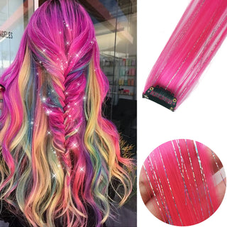 Buy jfp-t-a2a-6pcs Clip in Hair Extensions 6pcs/Pack Colored Party Highlights 22 Inches Multi-Colors Straight Hair Synthetic Hairpieces Purple Pink