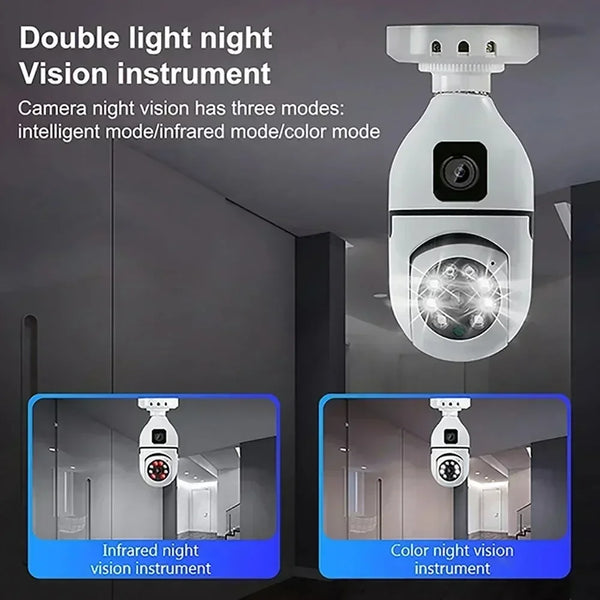 8MP E27 Bulb WIFI Camera Dual Lens Smart Home Surveillance Camera AI Human Tracking Voice Alarm Two-Way Audio Color Night Vision