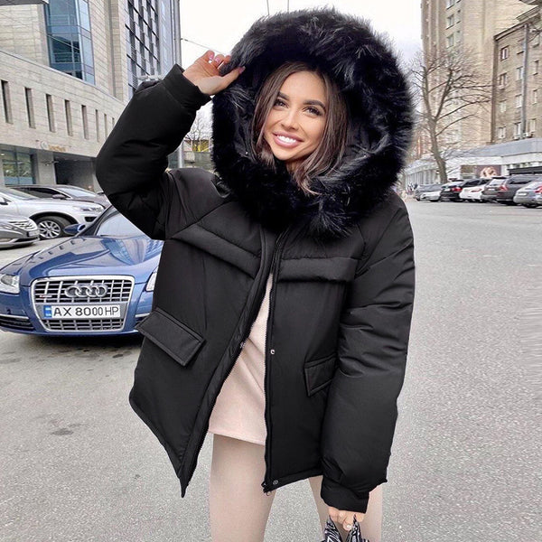 2021 Wholesale Ladies Down Coat Short Fur Collar Hood Women Winter Reversible Coats Parka Woman Coat Puffer Jacket