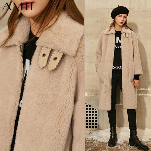 Amii Minimalism Winter Fur Women's Coat Fashion Solid Lapel Loose Stand Collar Fur Coat Female Jacket Winter Coat Women 12020366