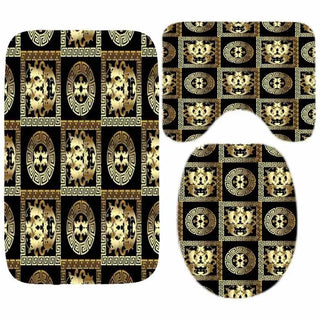 Buy only-3pcs-set2 3D Luxury Black Gold Greek Key Meander Baroque Bathroom Curtains Shower Curtain Set for Bathroom Modern Geometric Bath Rug Decor