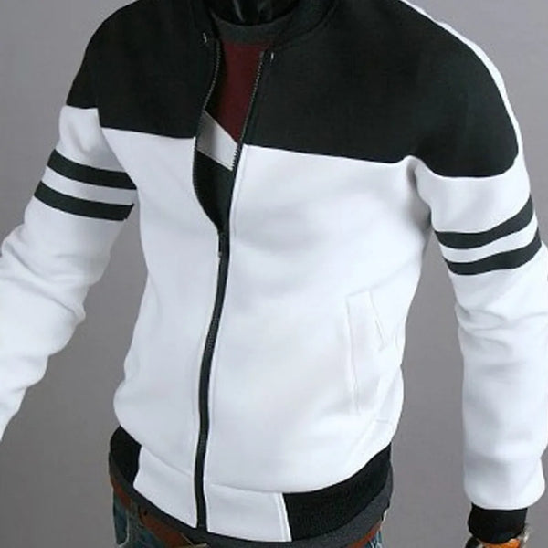 40# Fashion Men Jacket Coat Black Striped Coat Autumn Winter Zipper Sportswear Patchwork Jacket Long Sleeve Coats Женская Куртка