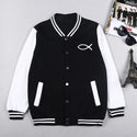 2024 Winter Mens Baseball Uniform Christian JESUS Fish Coats Brand Jacket Fleece Bomber Coat Casual Streetwear Plus Size S-5xl