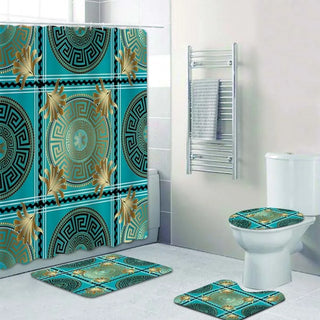 Buy 4pcs-set6 3D Luxury Black Gold Greek Key Meander Baroque Bathroom Curtains Shower Curtain Set for Bathroom Modern Geometric Bath Rug Decor