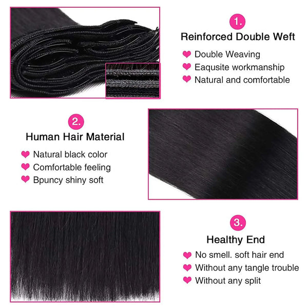 Clip in Hair Extensions Brazilian Human Hair Clip in Extensions Straight Full Head Seamless Invisible Natural Black 1B for Woman