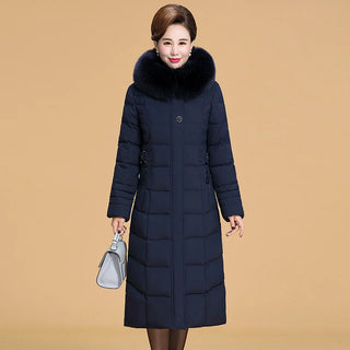 Buy blue 2023 New Winter Jacket Women Hooded Fur Collar X-Long Thicken Middle-Aged Womens Winter Coats Cotton Long Parkas High Quality