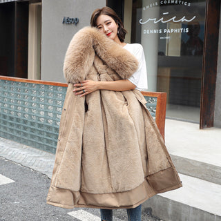 Buy khaki 2021 Winter  Women&#39;s Parkas Coats Hooded Fur Collar Thick Section Warm Winter Jackets Snow Coat Jacket Winter Parkas