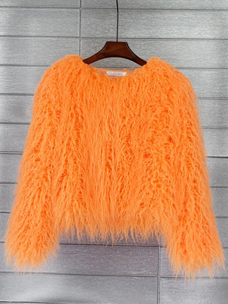 Buy orange Colorful Boho Furry Faux Fur Coat Women Fur Coats Autumn Winter Pink White Shaggy Faux Fur Jacket Tops Festival Clothing